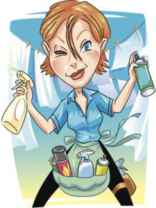 Gunslinger housewife with cleaning solvents